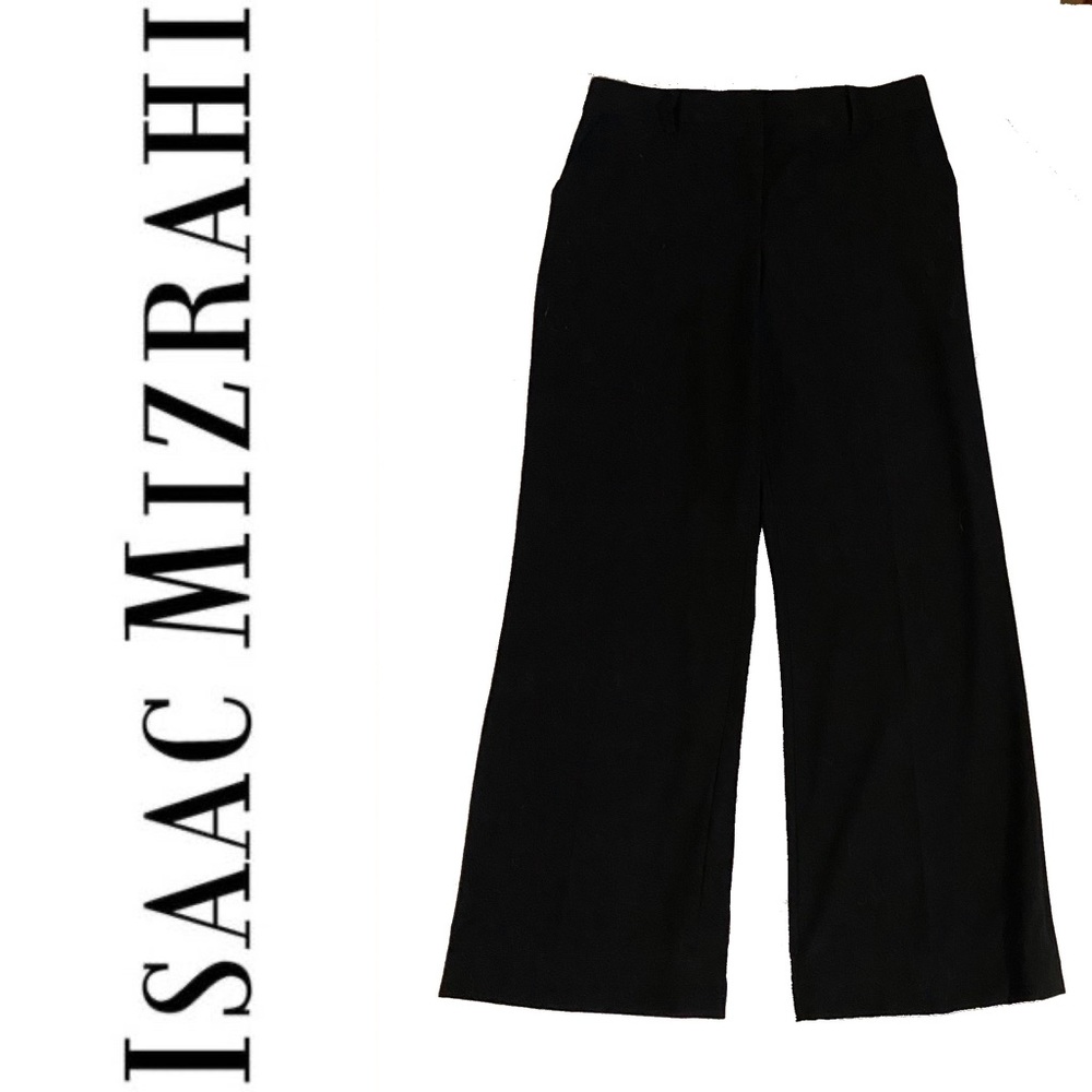 ISAAC MIZRAHI mid rise wide leg black trousers